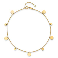 14K Polished Circles 9in Plus 1in ext. Anklet-ANK350-9