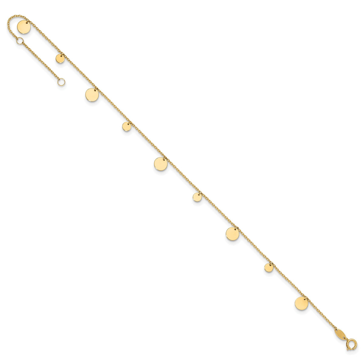 14K Polished Circles 9in Plus 1in ext. Anklet-ANK350-9