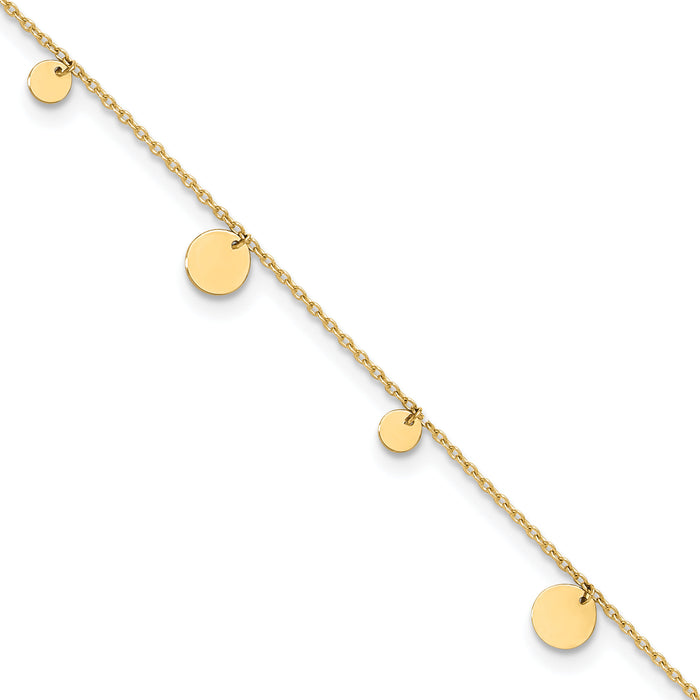 14K Polished Circles 9in Plus 1in ext. Anklet-ANK350-9