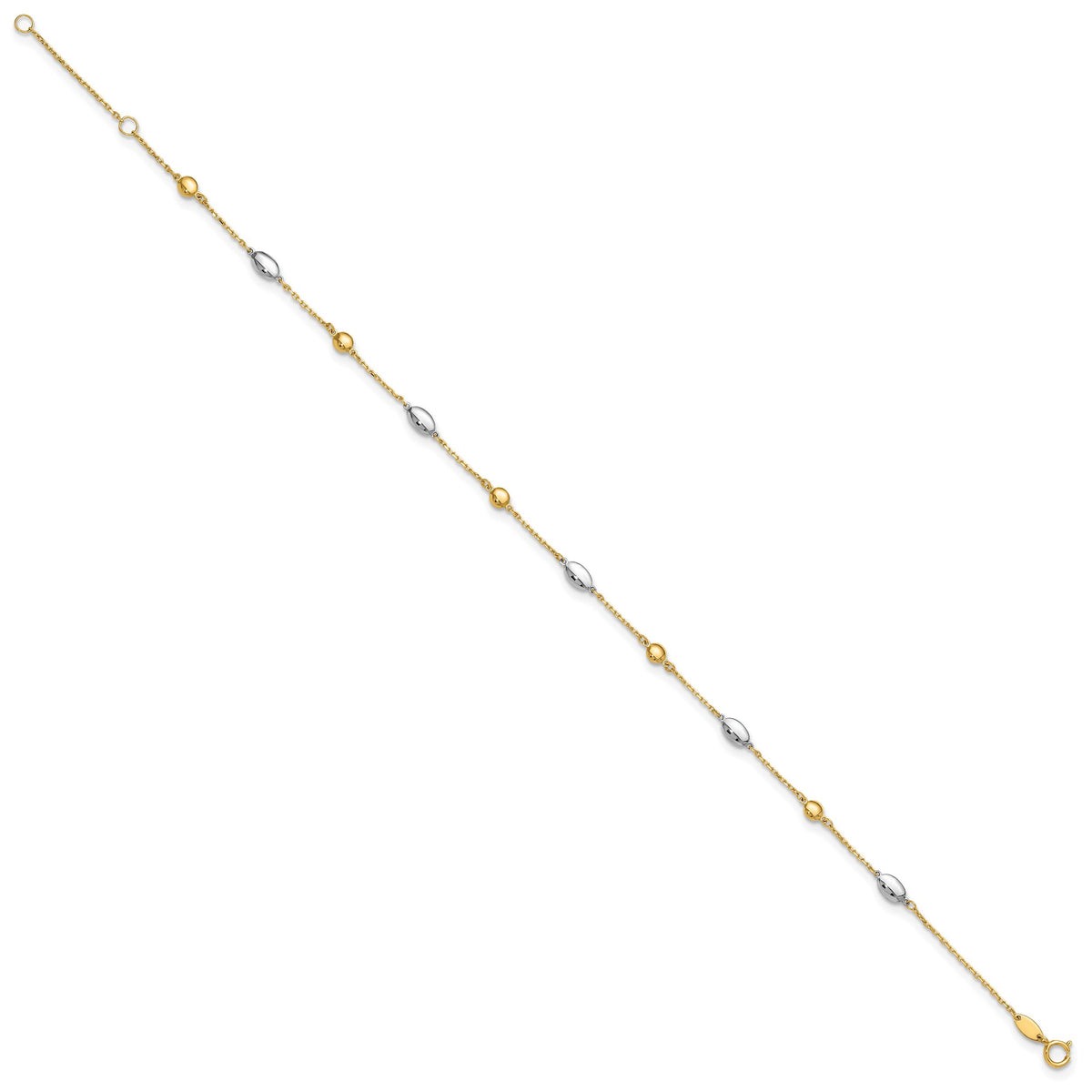 14K Two-tone Polished 9in Plus 1in ext. Anklet-ANK351-9