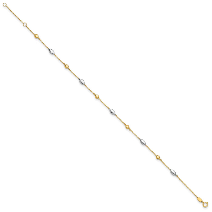 14K Two-tone Polished 9in Plus 1in ext. Anklet-ANK351-9