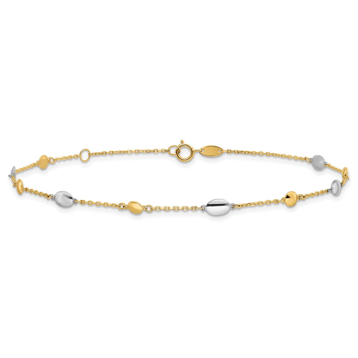 14K Two-tone Polished 9in Plus 1in ext. Anklet-ANK351-9