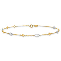 14K Two-tone Polished 9in Plus 1in ext. Anklet-ANK351-9