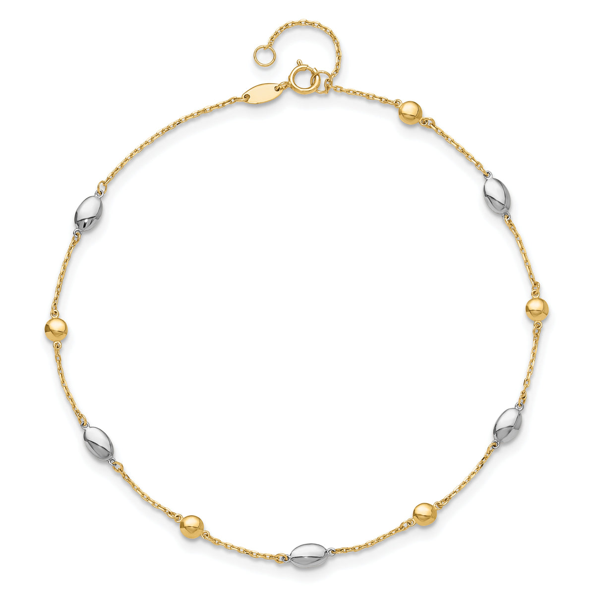 14K Two-tone Polished 9in Plus 1in ext. Anklet-ANK351-9