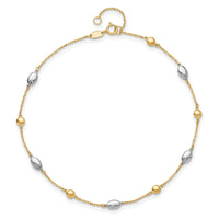 14K Two-tone Polished 9in Plus 1in ext. Anklet-ANK351-9