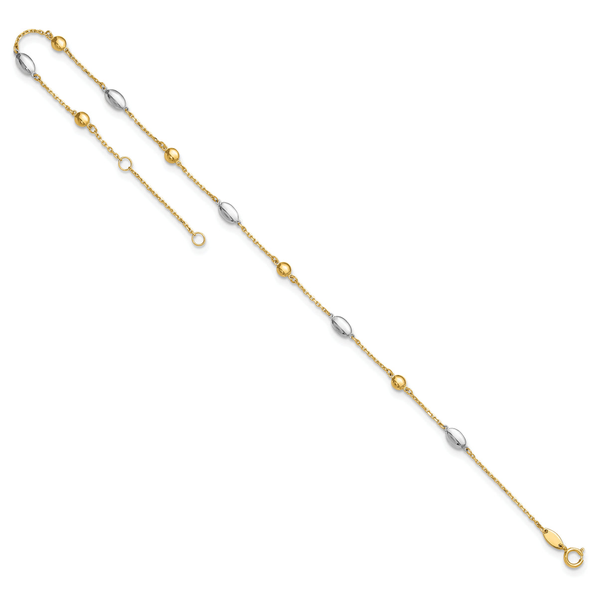 14K Two-tone Polished 9in Plus 1in ext. Anklet-ANK351-9