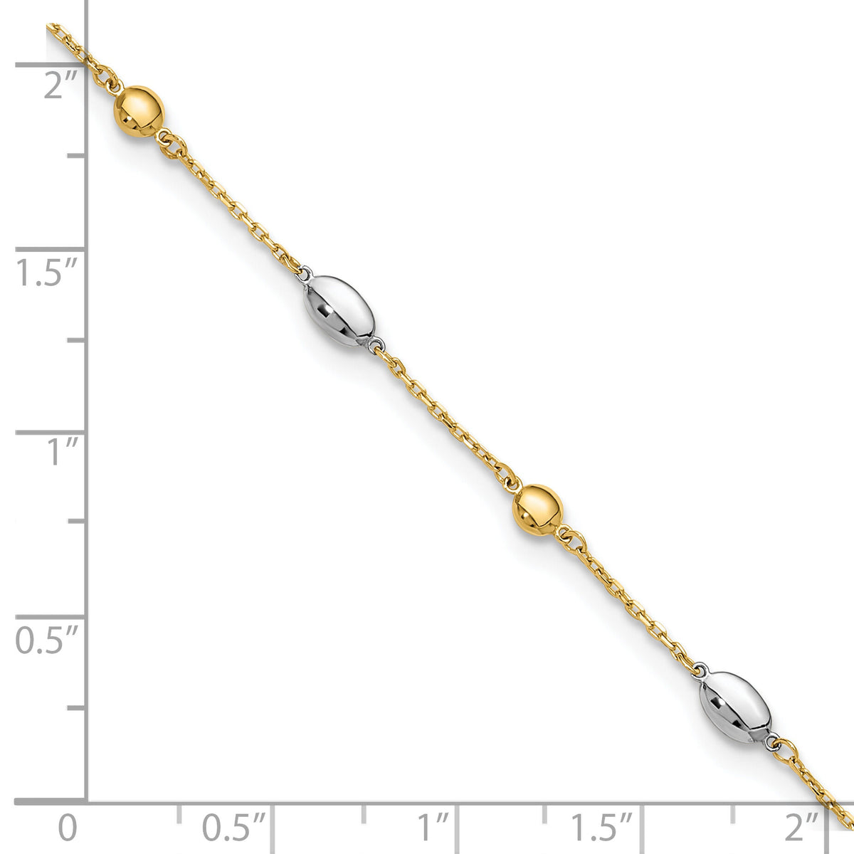 14K Two-tone Polished 9in Plus 1in ext. Anklet-ANK351-9