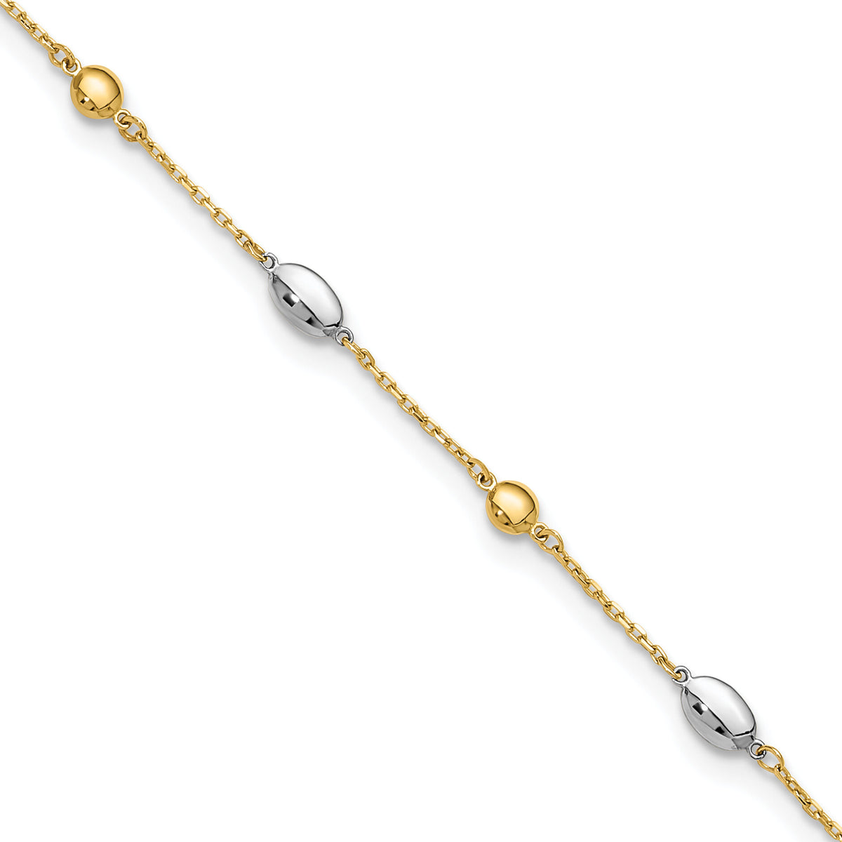 14K Two-tone Polished 9in Plus 1in ext. Anklet-ANK351-9