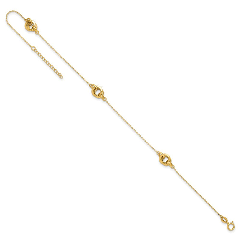 14K Polished Three Station Fancy Link 9in Plus 1in extension Anklet-ANK352-9