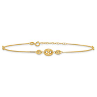 14K Polished Fancy Link Three Station 9in Plus 1in extension Anklet-ANK353-9
