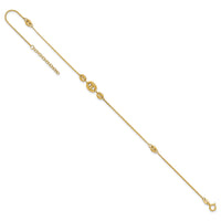 14K Polished Fancy Link Three Station 9in Plus 1in extension Anklet-ANK353-9