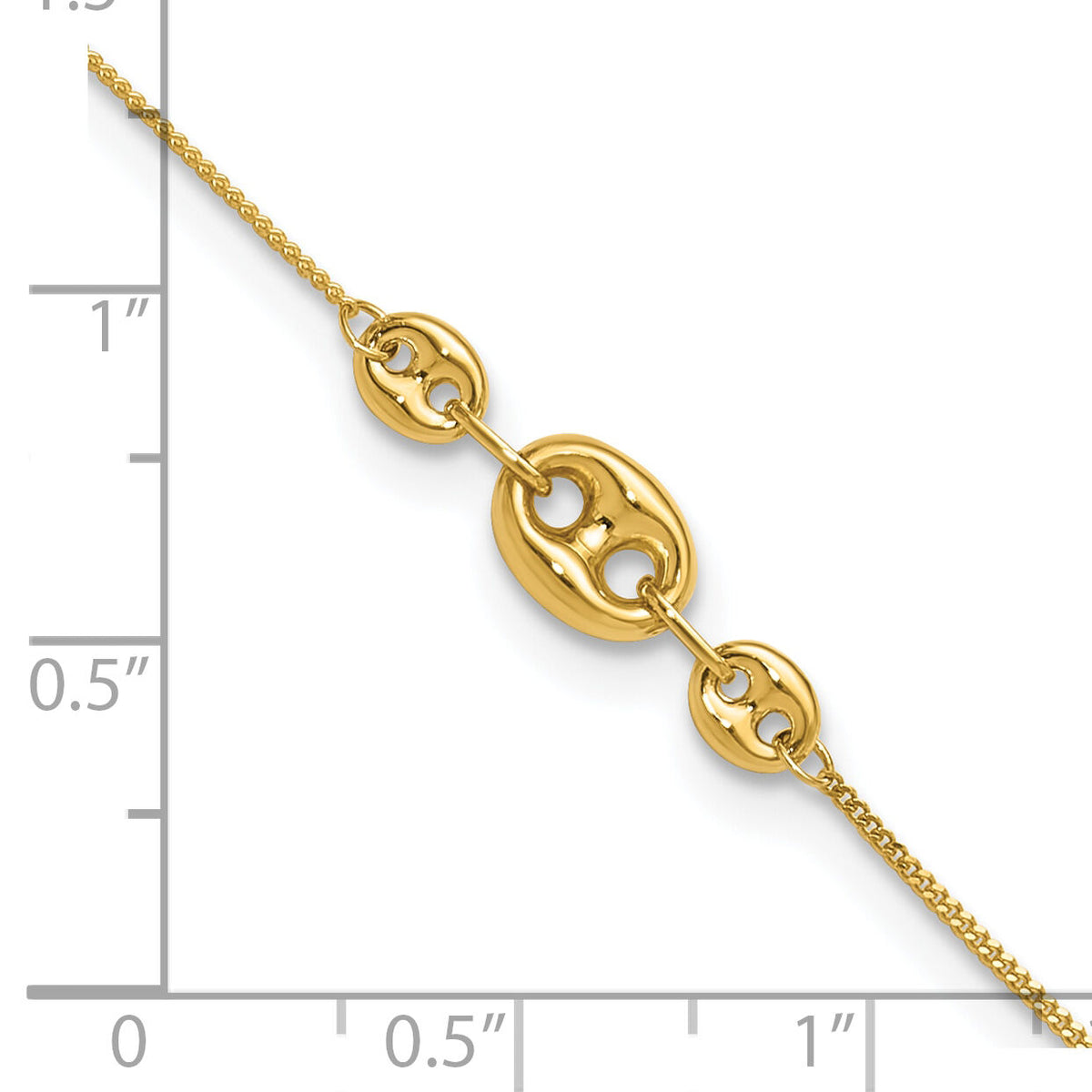 14K Polished Fancy Link Three Station 9in Plus 1in extension Anklet-ANK353-9