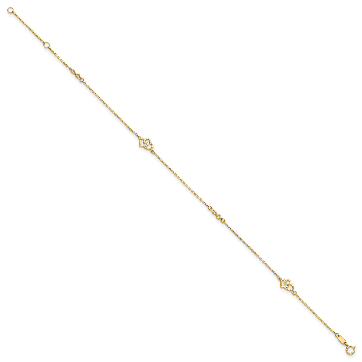 14k Polished Hearts and Infinity 9in Plus 1in ext. Anklet-ANK354-9
