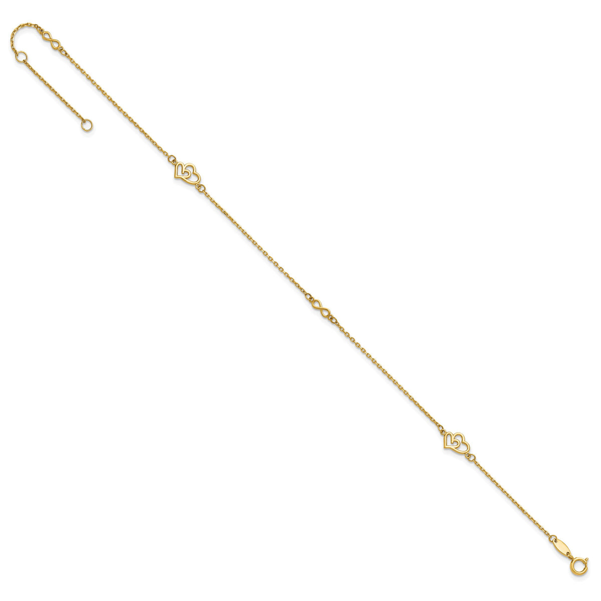 14k Polished Hearts and Infinity 9in Plus 1in ext. Anklet-ANK354-9