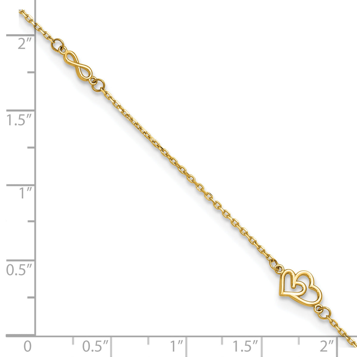 14k Polished Hearts and Infinity 9in Plus 1in ext. Anklet-ANK354-9