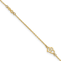 14k Polished Hearts and Infinity 9in Plus 1in ext. Anklet-ANK354-9