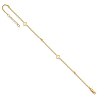 14k Link Hearts and D/C Beads 9in Plus 1in ext Anklet-ANK356-9