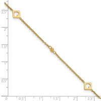 14k Link Hearts and D/C Beads 9in Plus 1in ext Anklet-ANK356-9