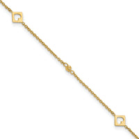 14k Link Hearts and D/C Beads 9in Plus 1in ext Anklet-ANK356-9