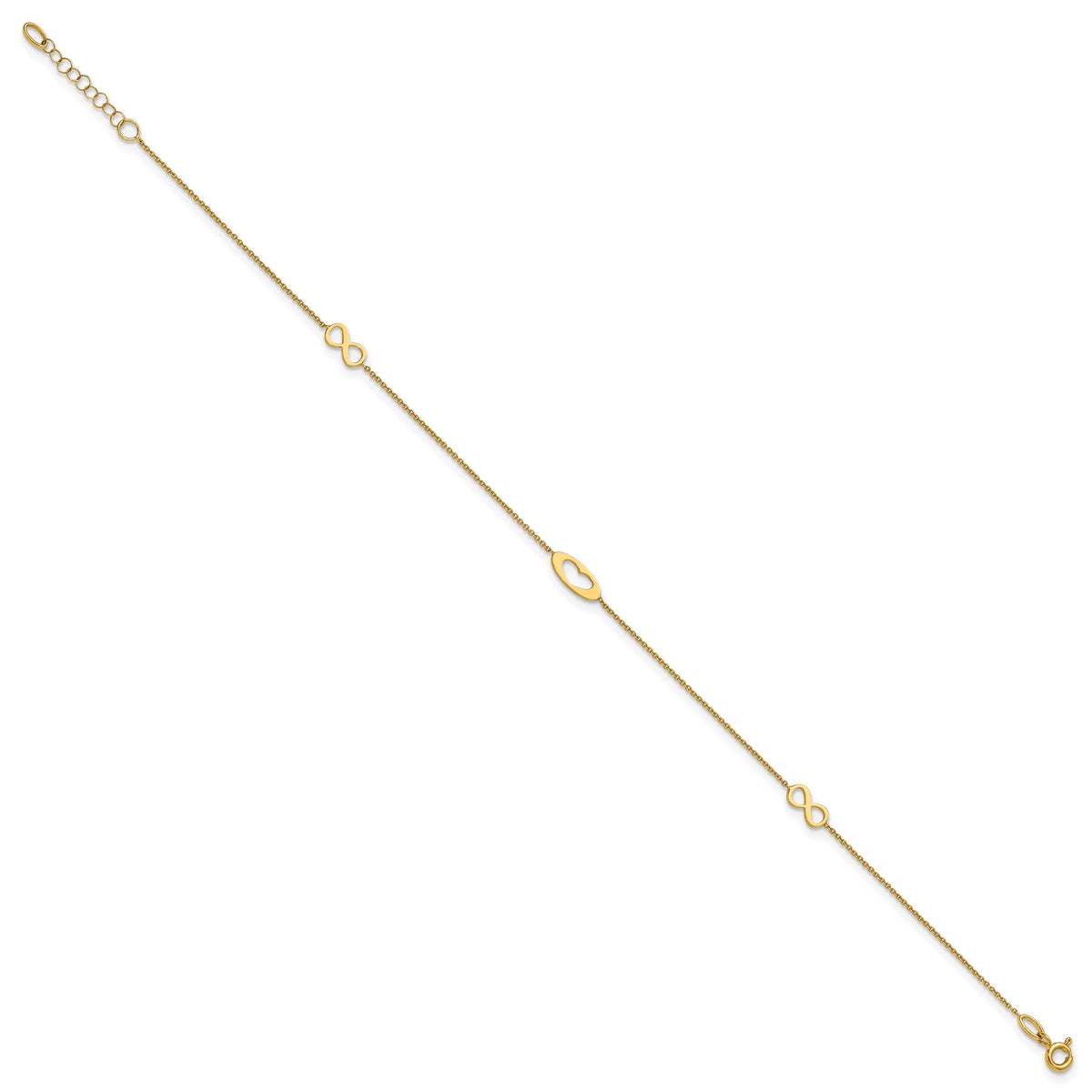 14k Polished Infinity and Heart 9in Plus 1in ext Anklet-ANK357-9