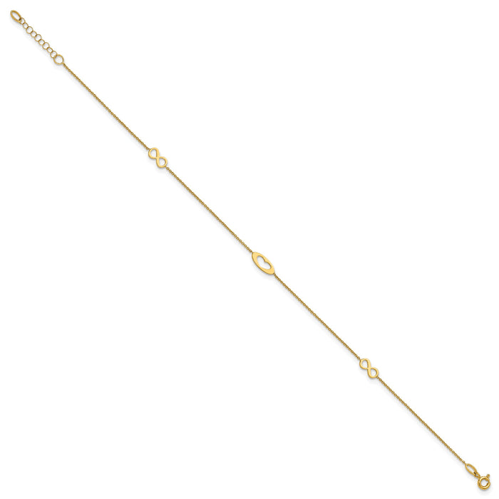 14k Polished Infinity and Heart 9in Plus 1in ext Anklet-ANK357-9