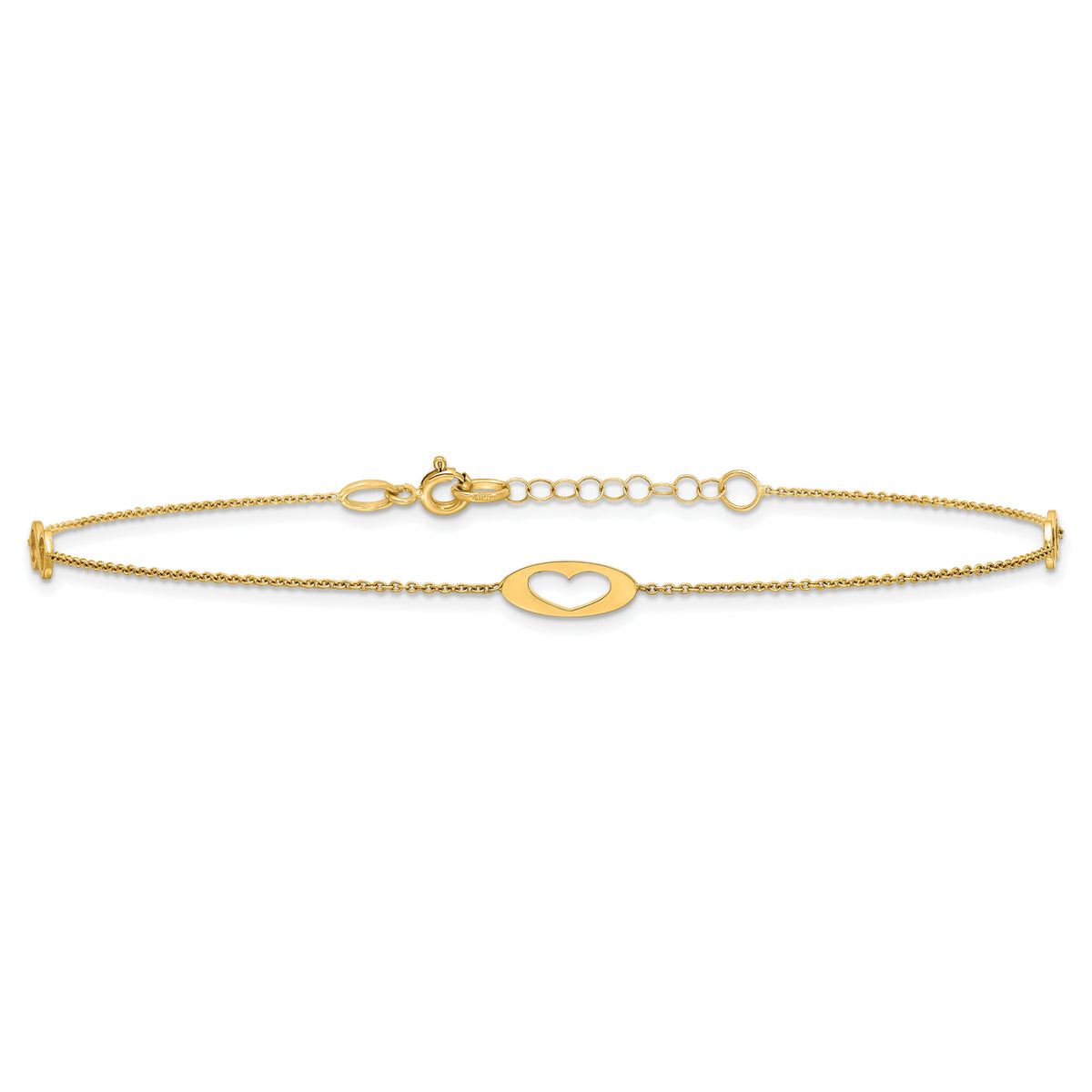 14k Polished Infinity and Heart 9in Plus 1in ext Anklet-ANK357-9