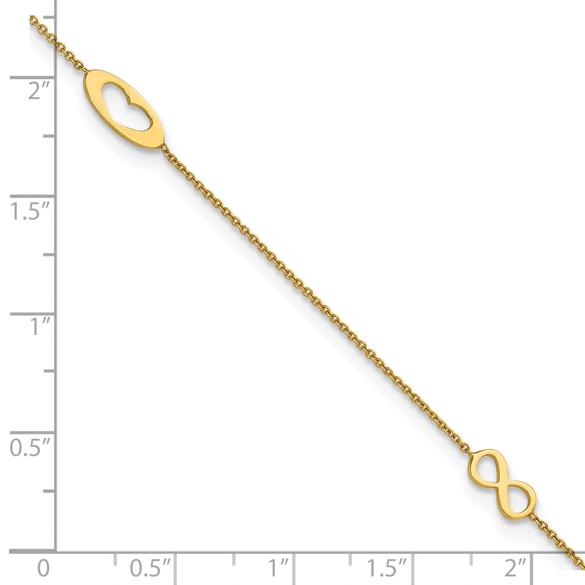14k Polished Infinity and Heart 9in Plus 1in ext Anklet-ANK357-9