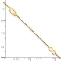 14k Polished Infinity and Heart 9in Plus 1in ext Anklet-ANK357-9