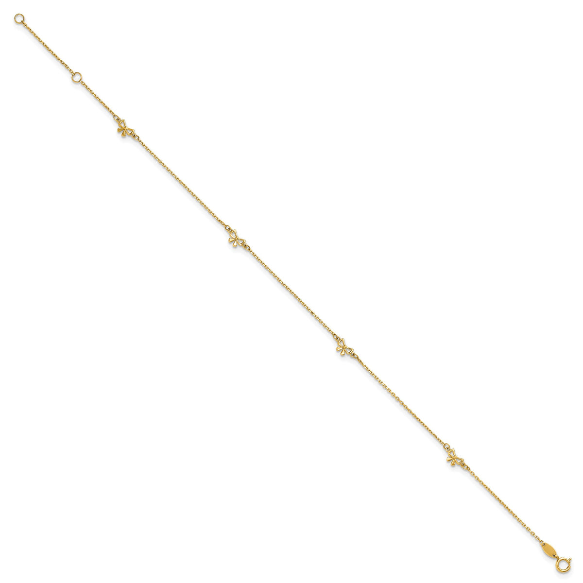 14k Polished Bows 9in Plus 1in ext. Anklet-ANK358-9