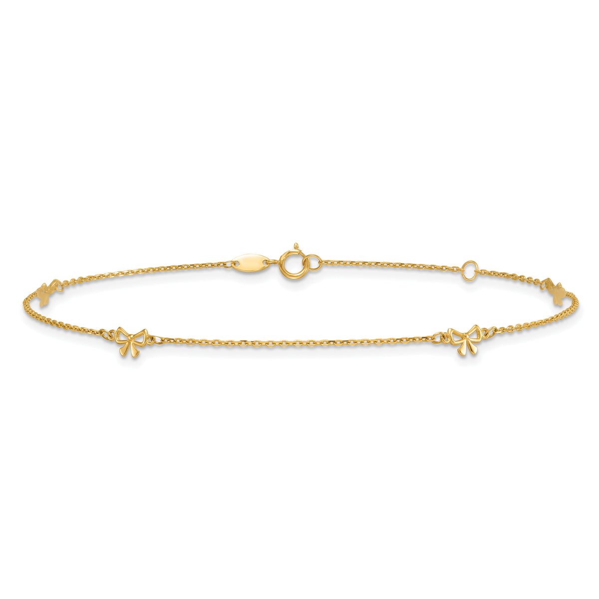 14k Polished Bows 9in Plus 1in ext. Anklet-ANK358-9