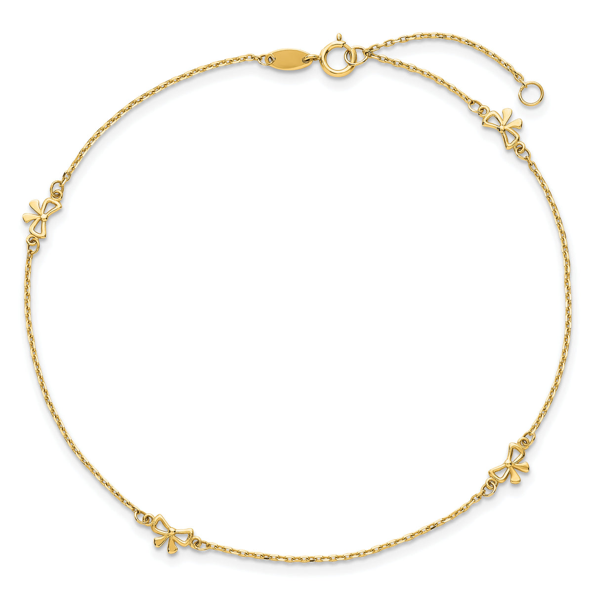 14k Polished Bows 9in Plus 1in ext. Anklet-ANK358-9