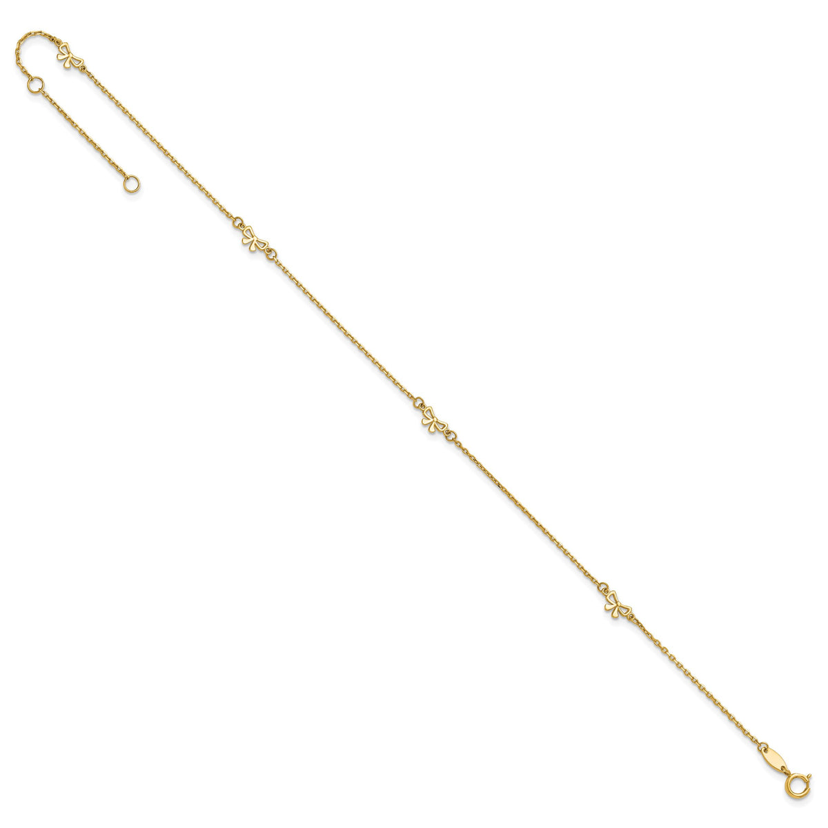 14k Polished Bows 9in Plus 1in ext. Anklet-ANK358-9