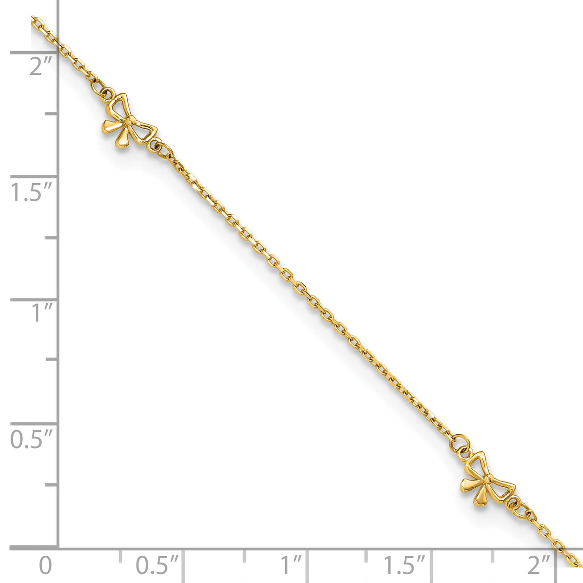 14k Polished Bows 9in Plus 1in ext. Anklet-ANK358-9