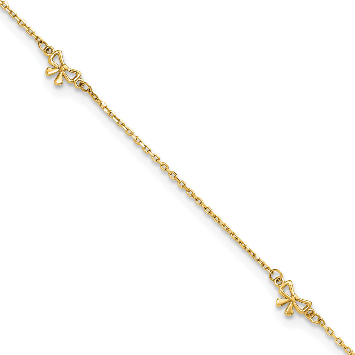 14k Polished Bows 9in Plus 1in ext. Anklet-ANK358-9