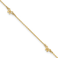 14k Polished Bows 9in Plus 1in ext. Anklet-ANK358-9