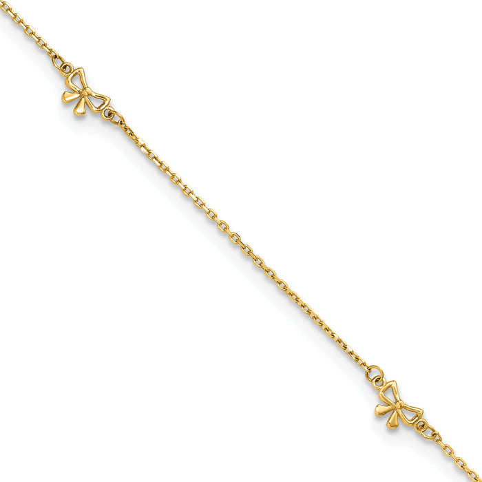 14k Polished Bows 9in Plus 1in ext. Anklet-ANK358-9
