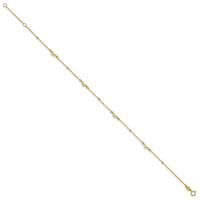 14k Two-tone Polished 9in Plus 1in ext. D/C Bead and Bows Anklet-ANK359-9