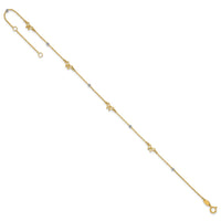 14k Two-tone Polished 9in Plus 1in ext. D/C Bead and Bows Anklet-ANK359-9