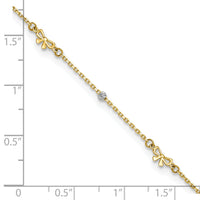 14k Two-tone Polished 9in Plus 1in ext. D/C Bead and Bows Anklet-ANK359-9
