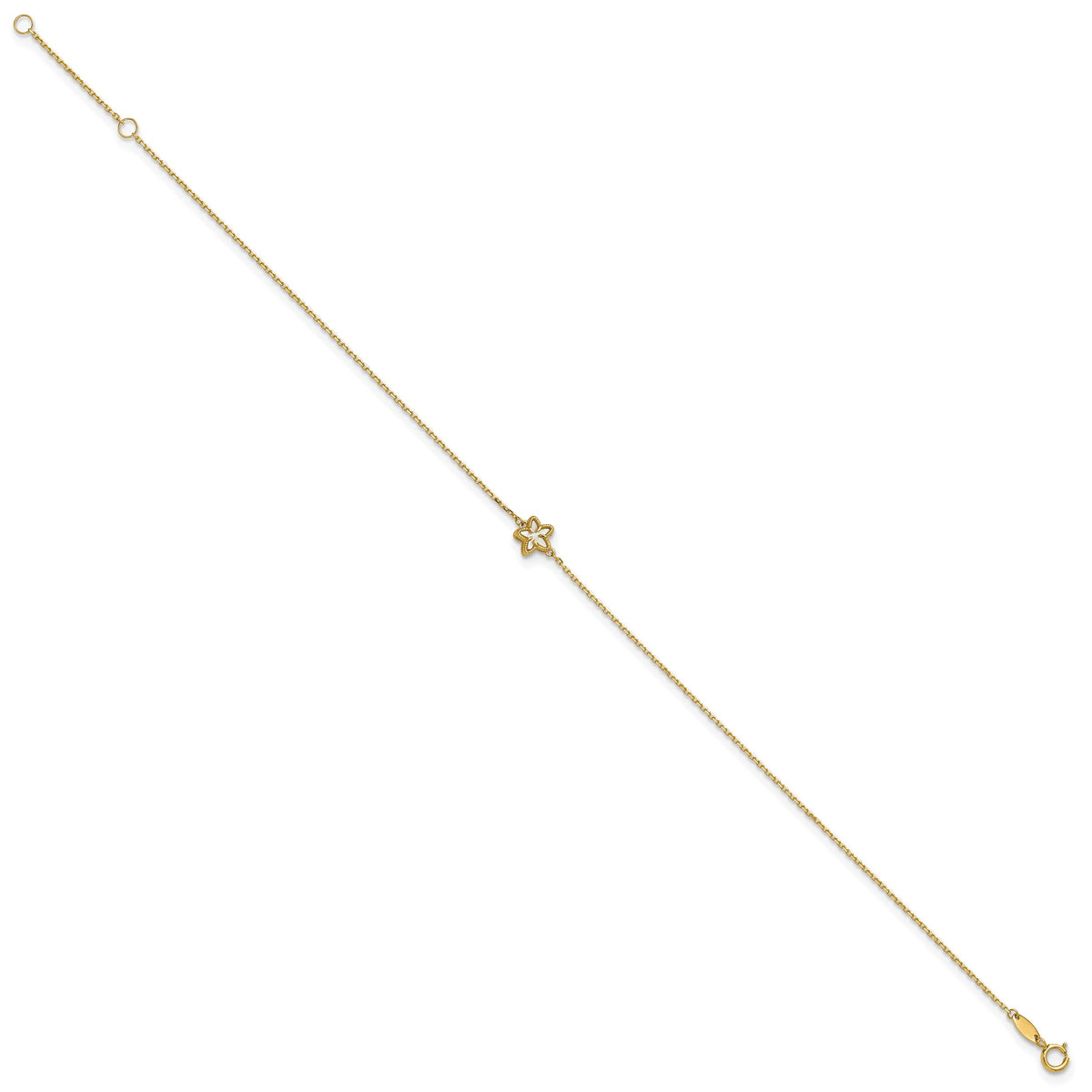 14K Polished Mother of Pearl Flower 9in Plus 1in ext. Anklet-ANK360-9