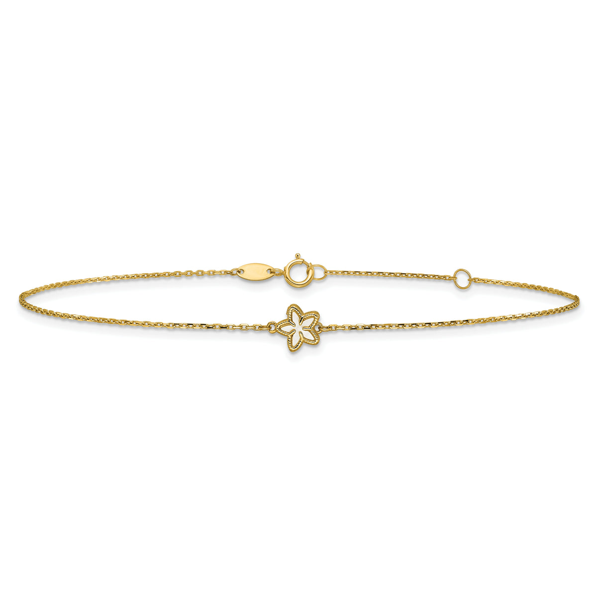 14K Polished Mother of Pearl Flower 9in Plus 1in ext. Anklet-ANK360-9
