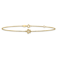 14K Polished Mother of Pearl Flower 9in Plus 1in ext. Anklet-ANK360-9