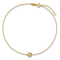 14K Polished Mother of Pearl Flower 9in Plus 1in ext. Anklet-ANK360-9