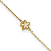 14K Polished Mother of Pearl Flower 9in Plus 1in ext. Anklet-ANK360-9
