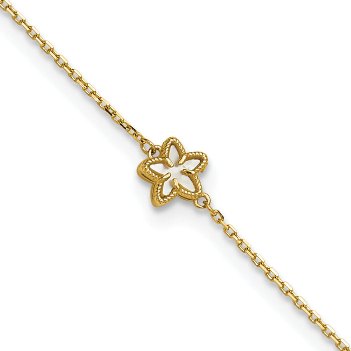 14K Polished Mother of Pearl Flower 9in Plus 1in ext. Anklet-ANK360-9