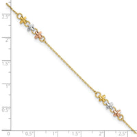 14K Two-tone w/White Rhod Flowers 9in Plus 1in ext Anklet-ANK361-9