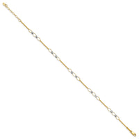 14k Two-tone Polished Oval Link Beads 9in Plus 1in ext. Anklet-ANK362-9