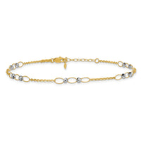 14k Two-tone Polished Oval Link Beads 9in Plus 1in ext. Anklet-ANK362-9