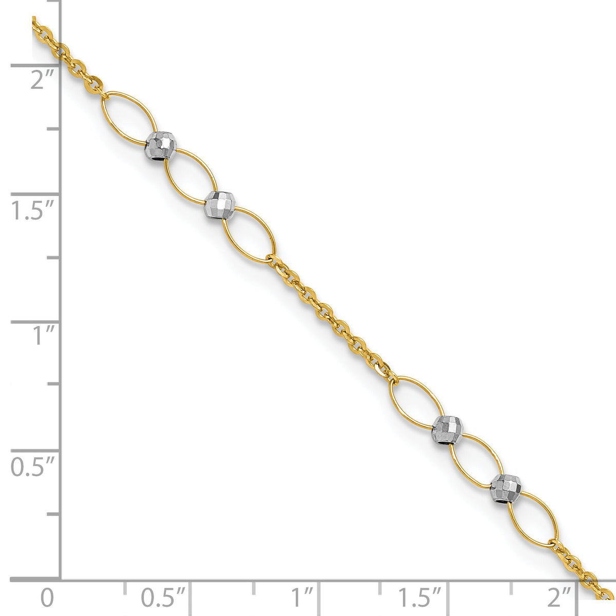 14k Two-tone Polished Oval Link Beads 9in Plus 1in ext. Anklet-ANK362-9