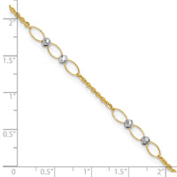 14k Two-tone Polished Oval Link Beads 9in Plus 1in ext. Anklet-ANK362-9